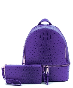 Ostrich Vegan Leather Backpack and Wallet OS1062W PURPLE